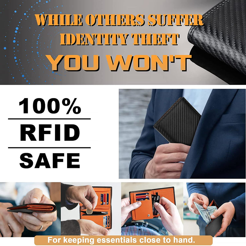 TEEHON Carbon Fiber Leather Men Wallet Coin Pocket RFID Credit Card Holder Half Span Design Black Purse