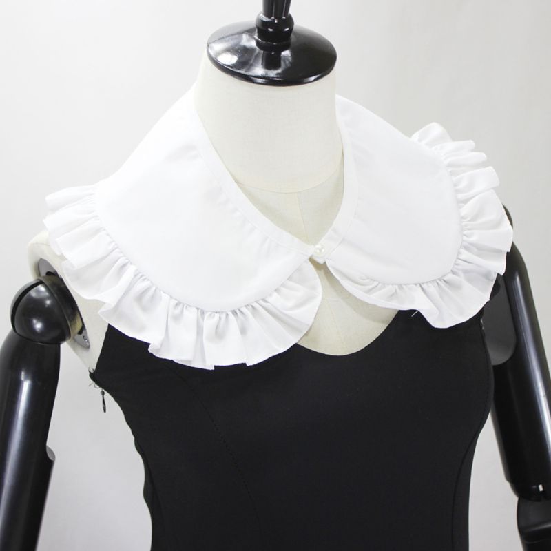 Royal Style Cotton Fake Collar Shawl Wrap Hollow Out Floral Lace Ruffled Trim Necklace Pointed Triangle Lapel Blouse