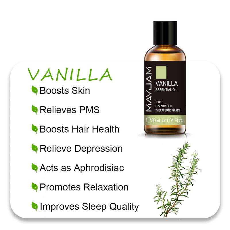 MAYJAM 10ml 30ml 100ml Essential Oils For Humidifier Diffuser Lavender Jasmine Eucalyptus Ylang Ylang Vanilla Tea Tree Aroma Oil