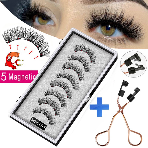 MB Anniversary 5 Magnetic Eyelashes With Tweezers Natural Wispy Faux Cils magnetique Mink Lashes Professional Eye Lashes Set