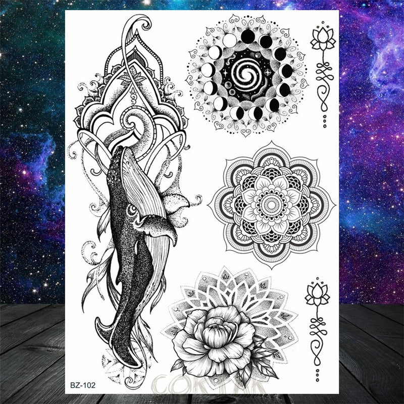 Sexy Black Henna Temporary Tattoos For Women Girls Body Art Decoration Fake Jewelry Chains Waterproof Mandala Flower Tatoos Kit
