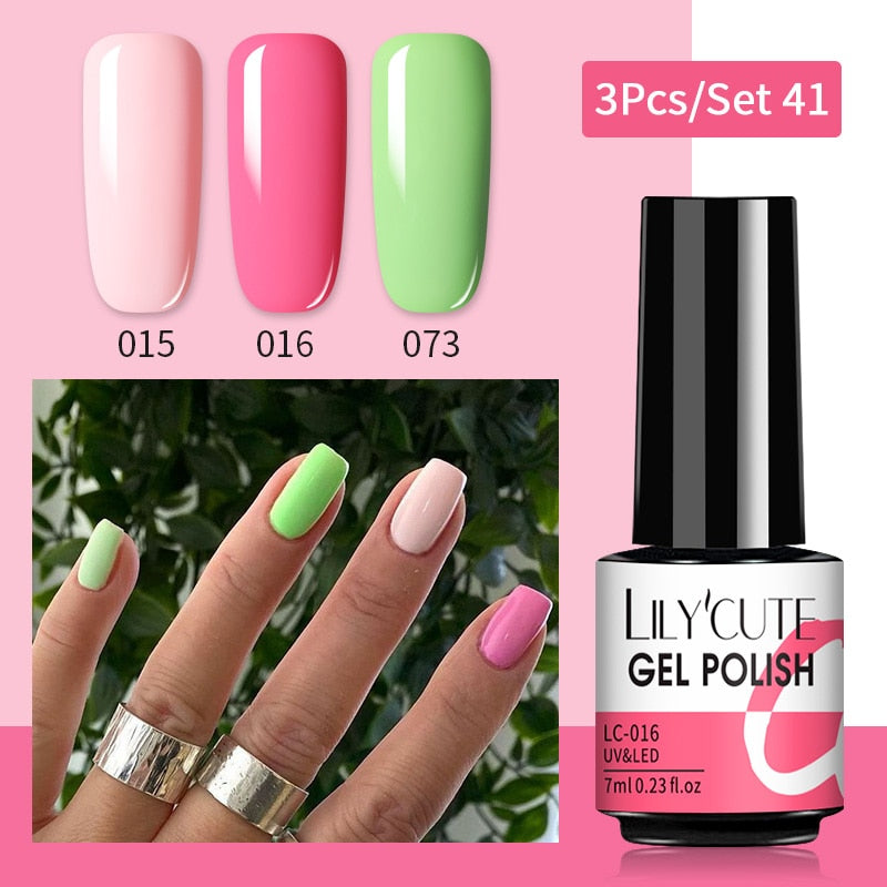 LILYCUTE 3 PCS Gel Nail Polish Set Nude Pink Glitter Sequins Matte Effect Gel Long Lasting Base Top Coat Nail Art Design Hybrid