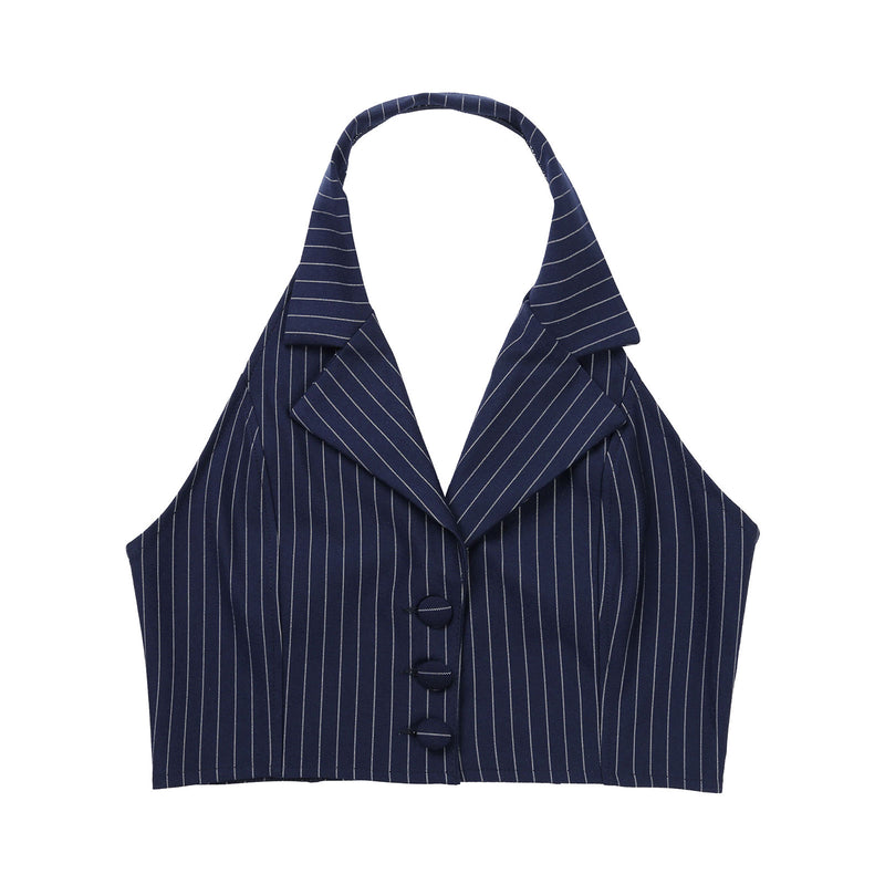 Womens Stripe Vests Elegant OL Waistcoat Suit Vest Halter Neck V-Neck Office Ladies Crop Tops Business Formal Work Wear Mujer