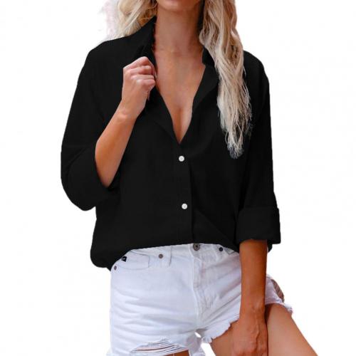 Sexy Fashion Fall Winter Lapel Solid Color Shirts Casual Long Sleeves Loose Cardigan Buttons Long Blouses Elegant Office Shirts