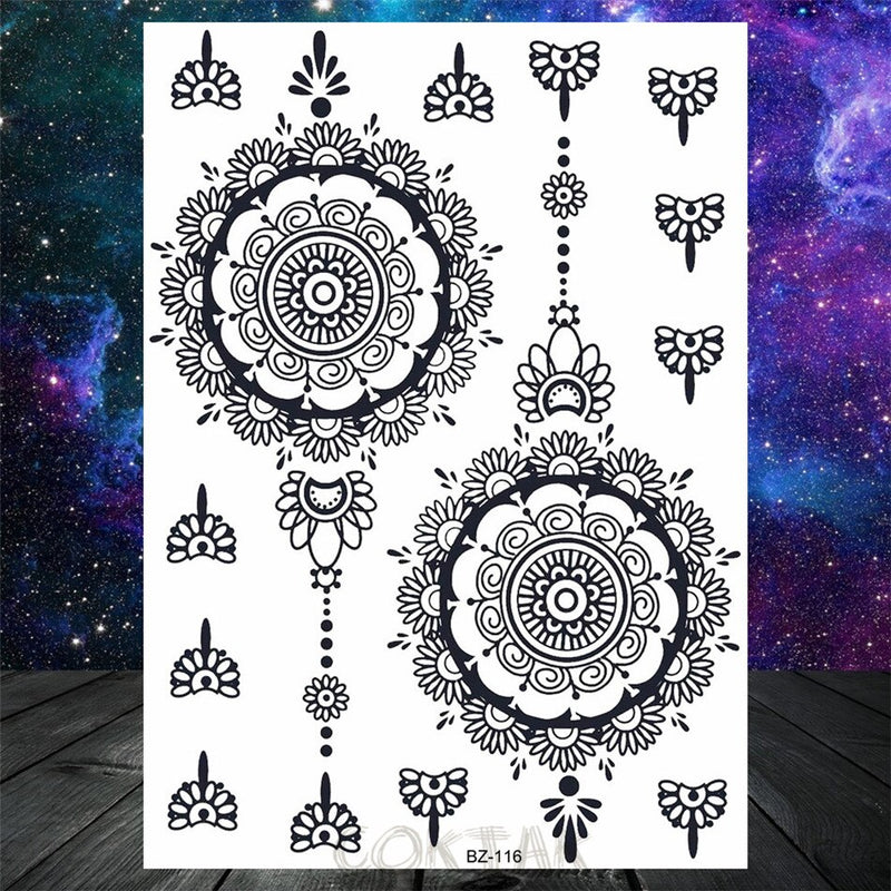 Sexy Black Henna Temporary Tattoos For Women Girls Body Art Decoration Fake Jewelry Chains Waterproof Mandala Flower Tatoos Kit