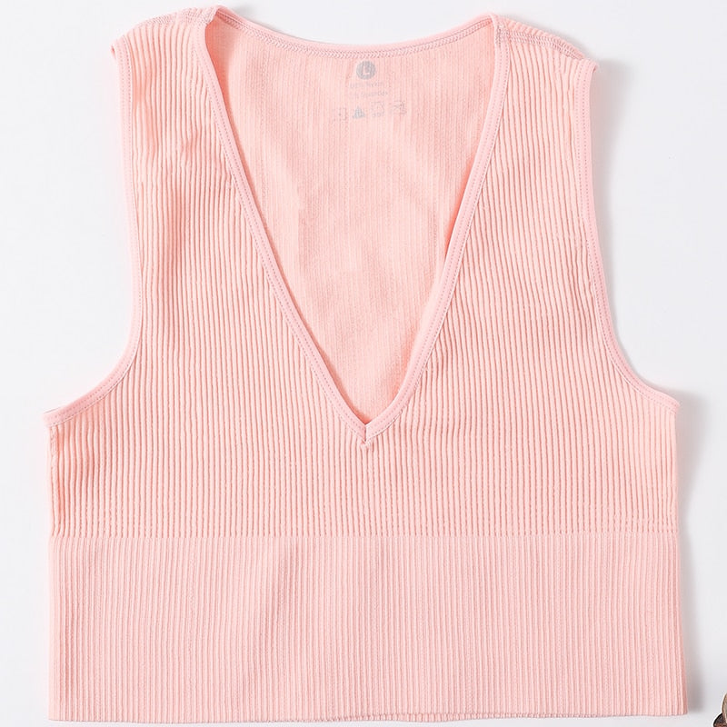 Vintage Crop Top Women Seamless Underwear Sexy Lingerie Female Tanks Vest Harajuku Deep V Neck Summer Camis Crop Top Camisole