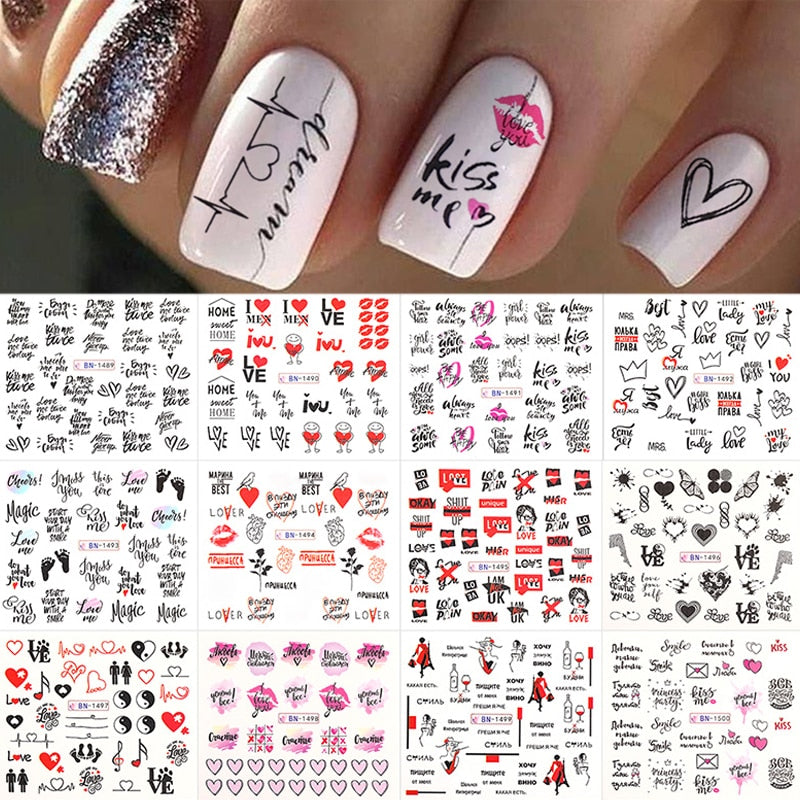 12 Designs Nail Stickers Set Mixed Floral Geometric Nail Art Water Transfer Decals Sliders Flower Leaves Manicures Decoration
