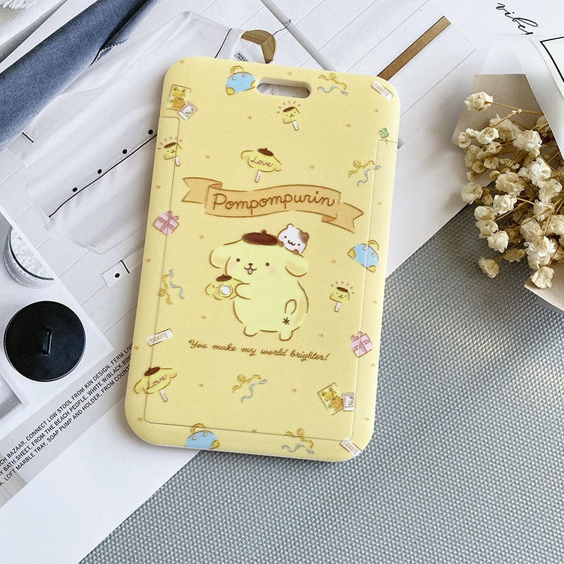 Kawaii Sanrio Keychain Cartoon Cat Sliding Card Holder Student Meal Card Bus Card Holder Lady Id Card Credit Card Holder Lanyard