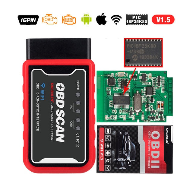 ELM327 Bluetooth-compatible V1.5 PIC18F25K80 ATAL &amp; ATPPS 4mHz Crystal Wifi ELM327 for Android/IOS/PC Torque OBDII Code Reader
