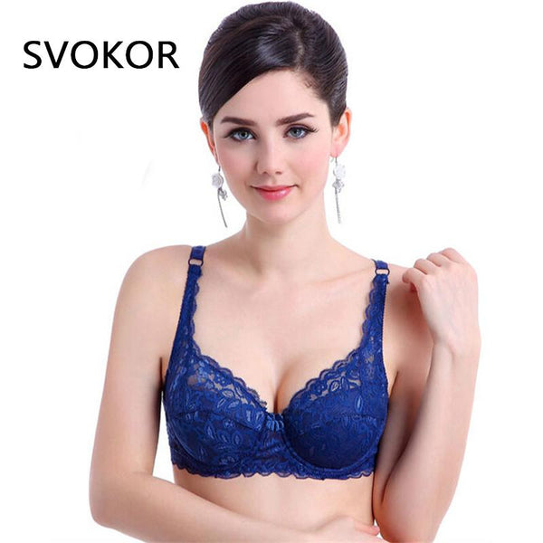 SVOKOR Women Bras Fashion Casual Sexy V-neck Solid Color Chest Pad Lace Sling Nylon Breathable Elasticity Comfortable Women Bras