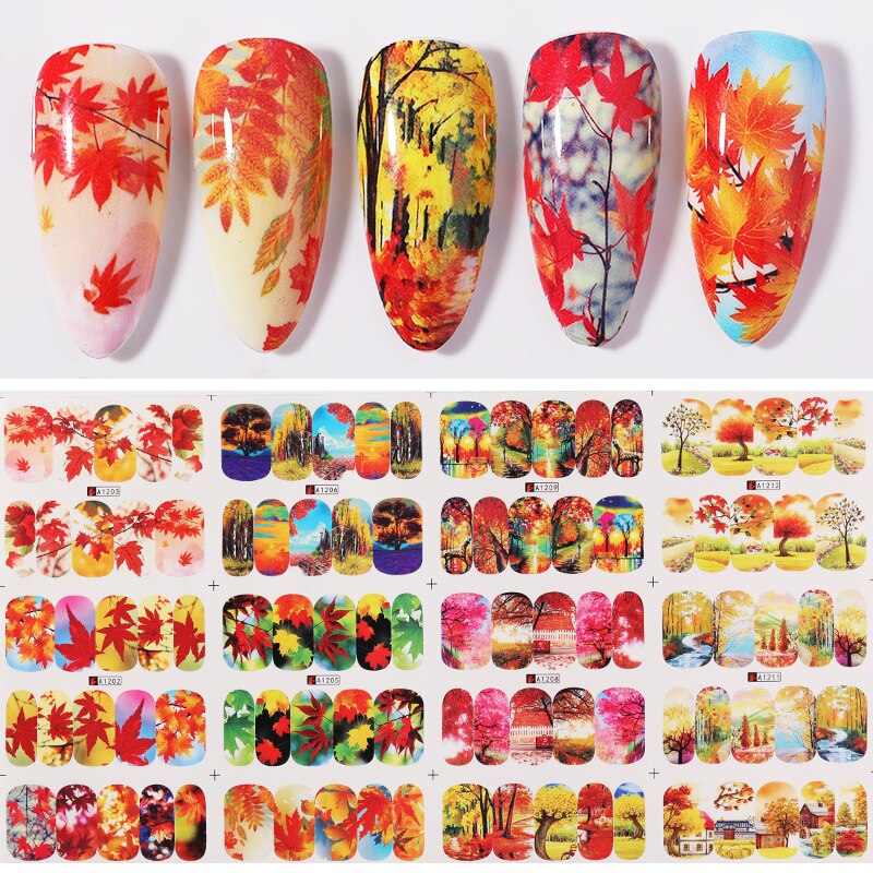 12 Designs Nail Stickers Set Mixed Floral Geometric Nail Art Water Transfer Decals Sliders Flower Leaves Manicures Decoration