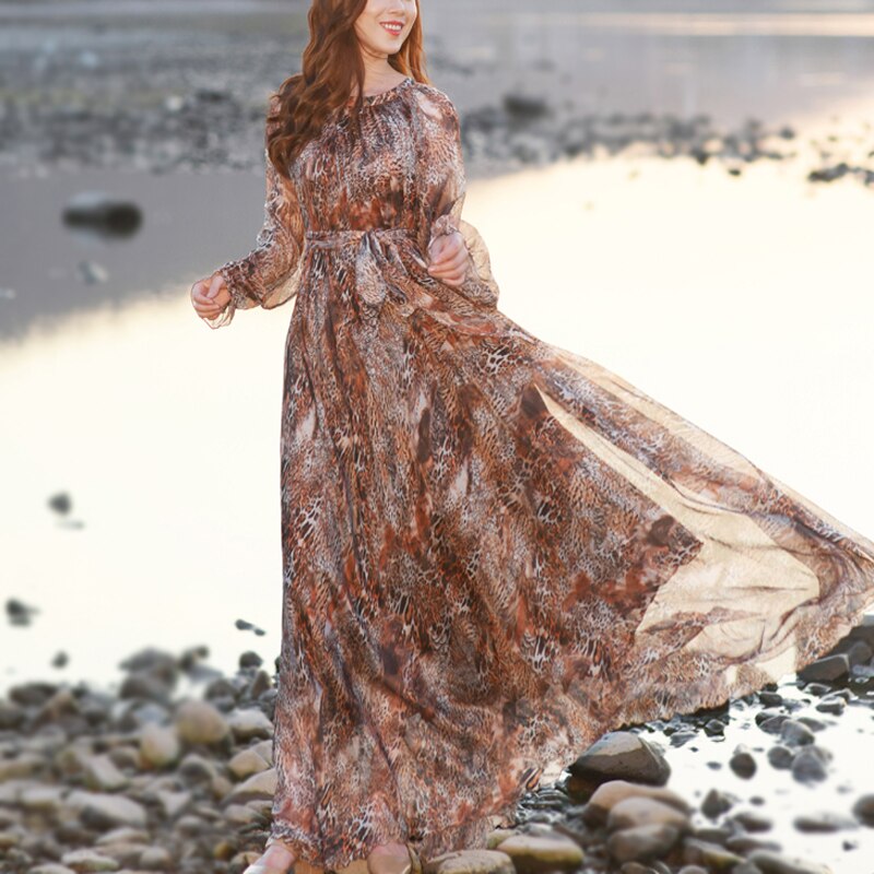 Maxi Dress Floral Printed  Loose Chiffon Fashion Abaya Islamic Clothes Muslim Female Saudi Arabia Dubai Kaftan Long Dress Summer