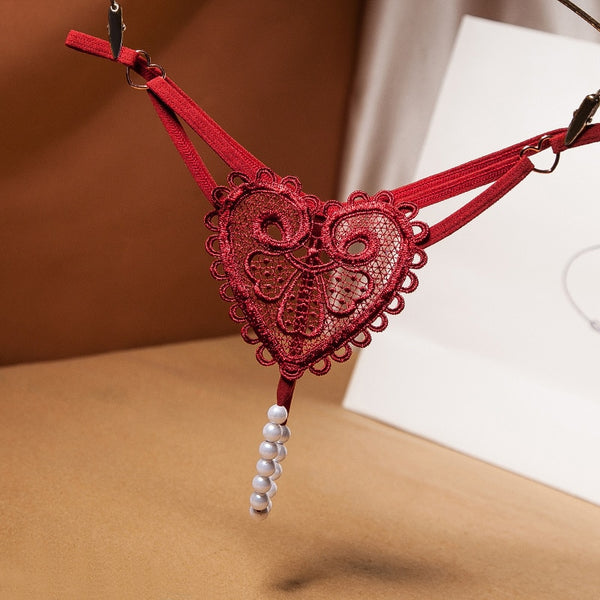 Embroidery Flower Massage Beads G-String Women T Panties Beautiful Sexy Mini Buttocks Low Rise Whore Thong Briefs Lingeries