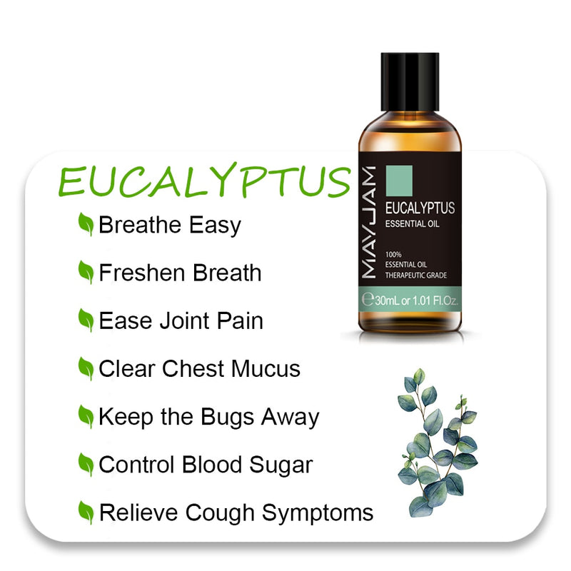 MAYJAM 10ml 30ml 100ml Essential Oils For Humidifier Diffuser Lavender Jasmine Eucalyptus Ylang Ylang Vanilla Tea Tree Aroma Oil
