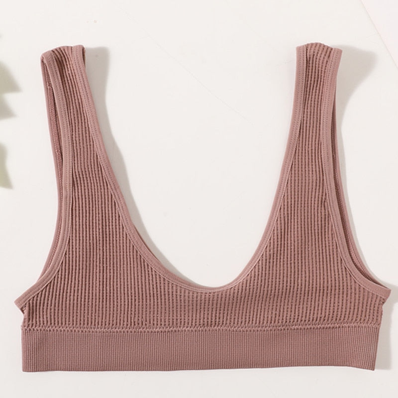 Sexy Seamless Bra Wire Free Brassiere Rib Bralette Women&