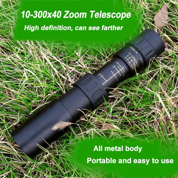 10-300x40 Metal Monocular HD Zoom Telescope Portable Telescope Powerful Binoculars with Tripod&amp;Phone Holder for Camping Travel