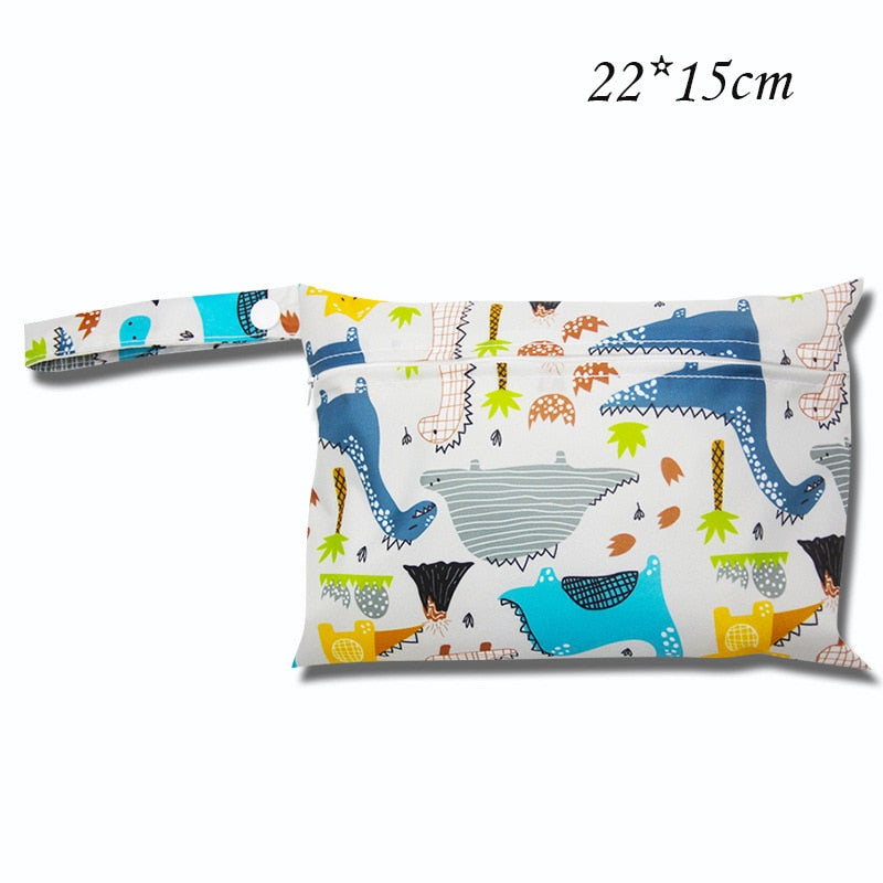 Baby Diaper Bag Cartoon Print Waterproof Wet Dry Nappy Zipper Handbag Stroller Carry Pack Travel Outdoor Wet Diaper Storage Bags