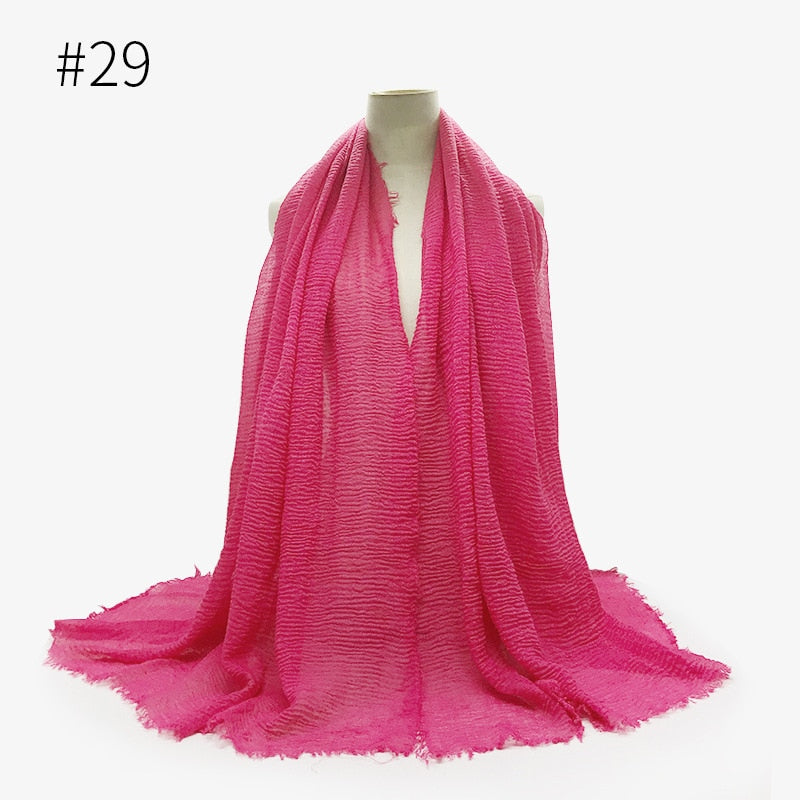 180X95CM Women Classic Muslim Crinkle Hijab Scarf Soft Cotton Head Scarves Turban Shawls Wraps Islamic Headband Femme Musulman