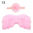 2pcs/set Cute Newborn Angel Feather Wings with Baby Girl Rose Flower Headband Hair Accessories for Infant Photography Props