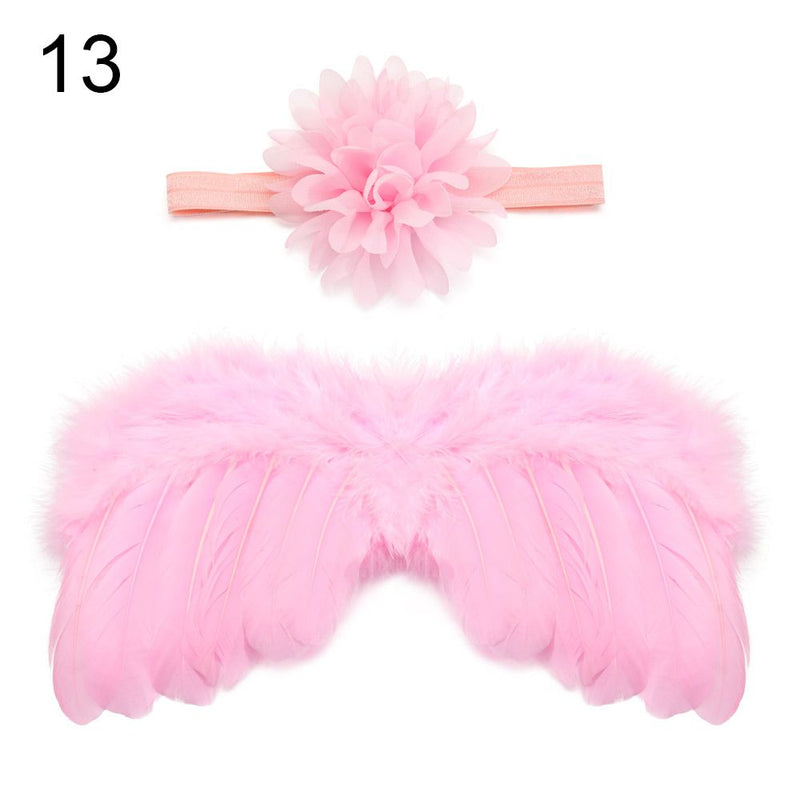 2pcs/set Cute Newborn Angel Feather Wings with Baby Girl Rose Flower Headband Hair Accessories for Infant Photography Props