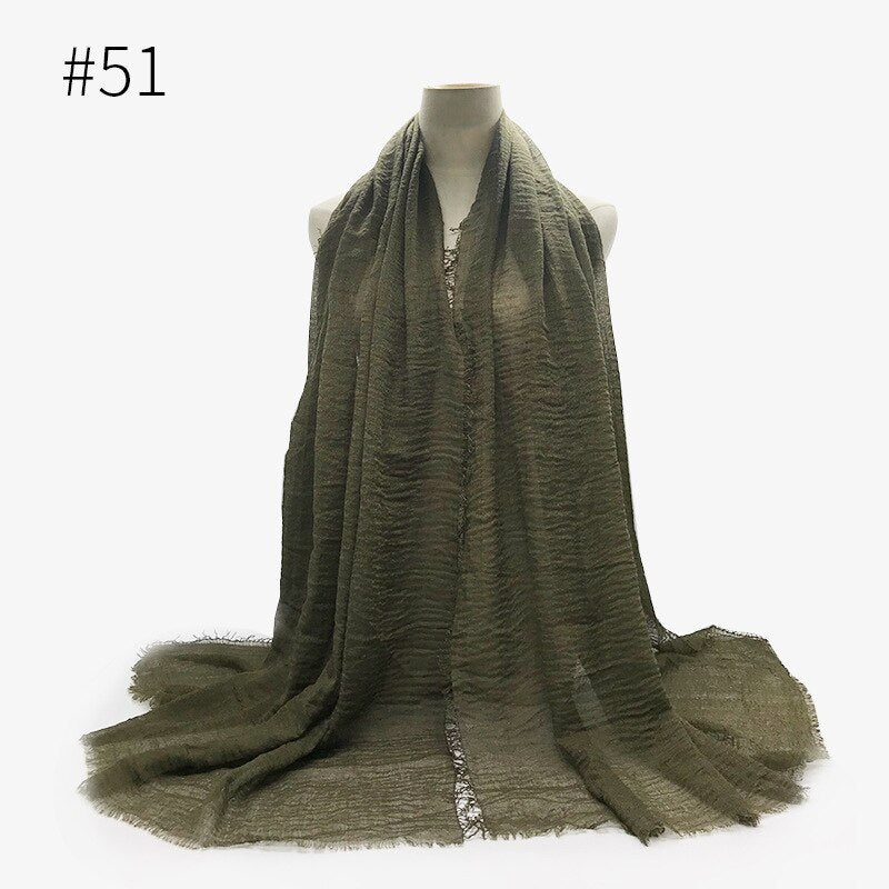 180X95CM Women Classic Muslim Crinkle Hijab Scarf Soft Cotton Head Scarves Turban Shawls Wraps Islamic Headband Femme Musulman