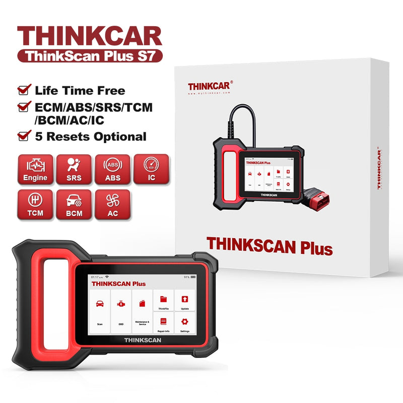 THINKCAR Thinkscan Plus S2/S4/S7 Lifetime Free 2/4/5 Resets Genuine Car Diagnostic Tool ECM/TCM/ABS/SRS/BCM System OBD2 Scanner