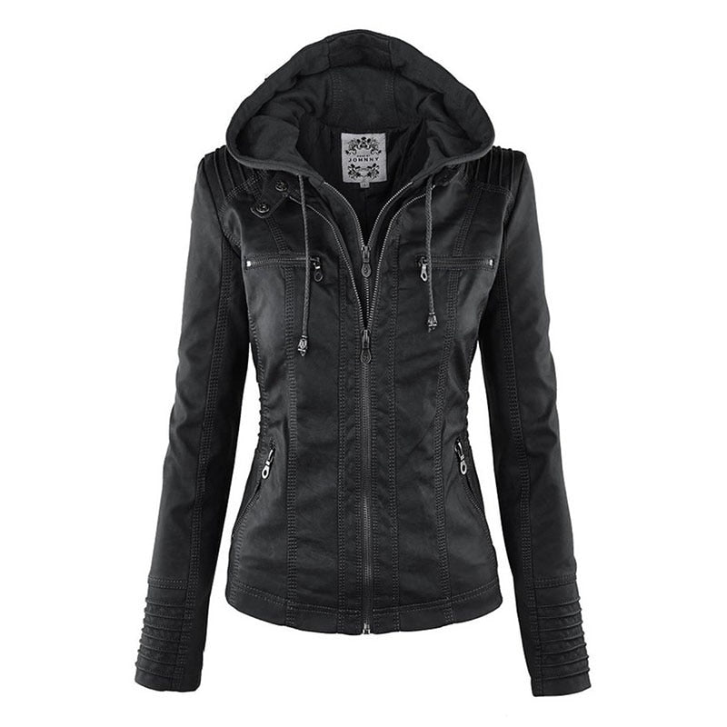 Gothic Faux Leather Jacket Women 2019 Hoodies Winter Autumn Motorcycle Jacket Black Outerwear Faux Leather PU Basic Jacket Coat