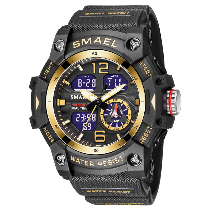 2022 New SMAEL Dual Time Men Watches 50m Waterproof Military Watches for Male 8007 Shock Resisitant Sport Watches Gifts Wtach
