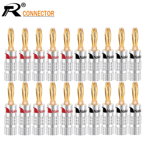 20pcs/10pairs Nakamichi BANANA PLUGS 24K Gold-plated 4MM Banana Connector with Screw Lock For Audio Jack Speaker Plugs Black&amp;Red
