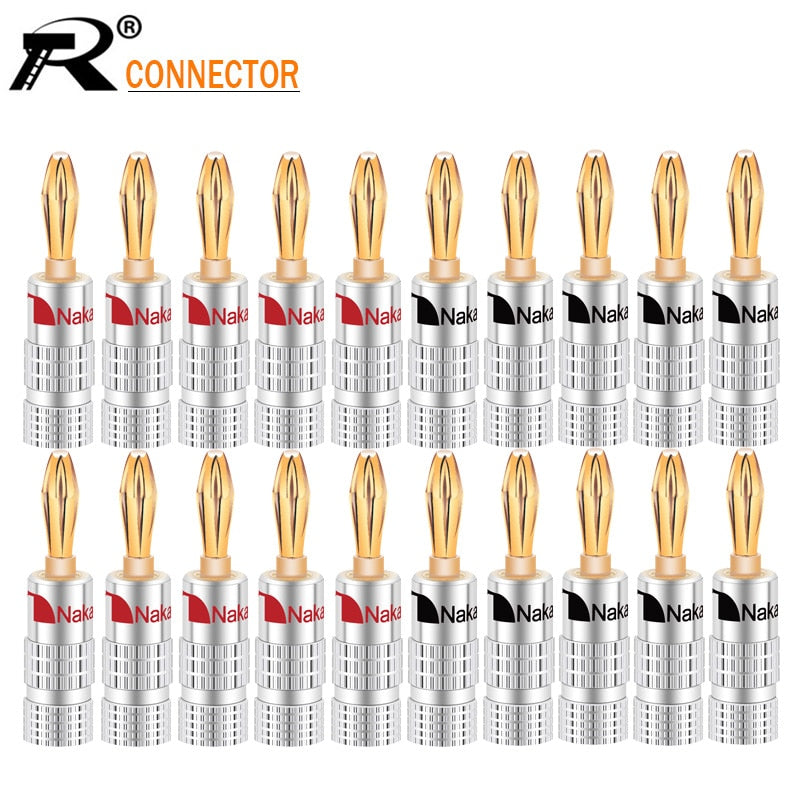 20pcs/10pairs Nakamichi BANANA PLUGS 24K Gold-plated 4MM Banana Connector with Screw Lock For Audio Jack Speaker Plugs Black&amp;Red
