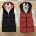 2021 Autumn Winter Two Sides Wear Long Vest Warm Hooded Waistcoat Women Coat Thicken Cotton Padded Female Sleeveless Jacket New