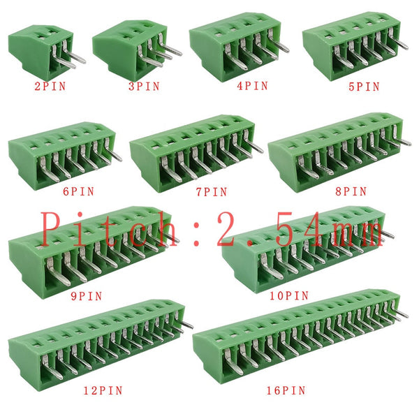 2.54mm/0.1&quot; Pitch PCB Screw Terminal Block Connector 2P 3P 4P 5P 6P 7P 8P 9P 10P 12P 16Pin Terminals 150V 6A for 26-18AWG Cable