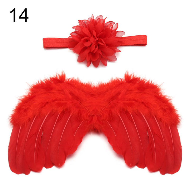 2pcs/set Cute Newborn Angel Feather Wings with Baby Girl Rose Flower Headband Hair Accessories for Infant Photography Props
