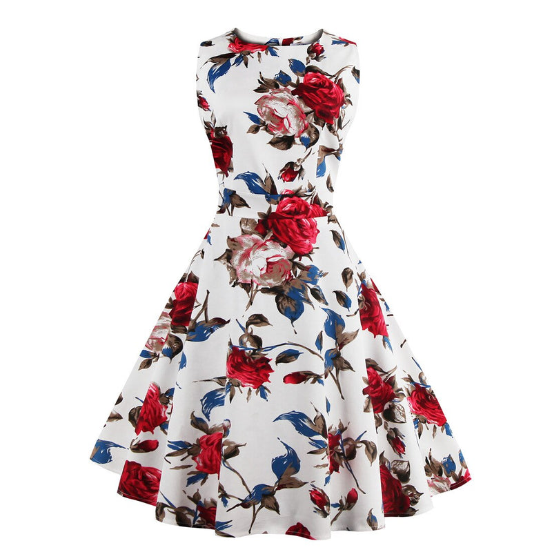 2016 vintage sleeveless print dress grand dress 1285 banquet dress