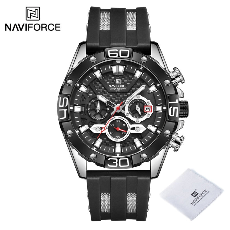 NAVIFORCE Luxury Watches for Men Fashion Silicone Strap Military Waterproof Sport Chronograph Quartz WristWatch Clock With Date