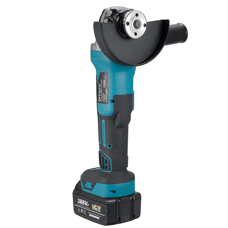 Drillpro 125mm Rechargable Electric Angle Grinder Grinding Cordless 388VF Brushless Power Tools Machine For Makita 18V Battery