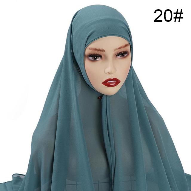 Muslim Chiffon Scarf For Women Fashion Veil Instant Hijab Wrap Headscarf Islam Solid Color Cap Musulman Wrap Scarves 25 Colors