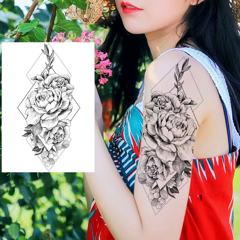 Realistic Sexy Peony Tattoos Temporary Women Adult Flower Arm Tattoos Sticker Waterproof Fake Floral Bloosom Body Leg Art Tatoos
