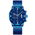 2022 Men&#39;s Fashion Business Calendar Watches Men Luxury Blue Stainless Steel Mesh Belt Analog Quartz Watch relogio masculino