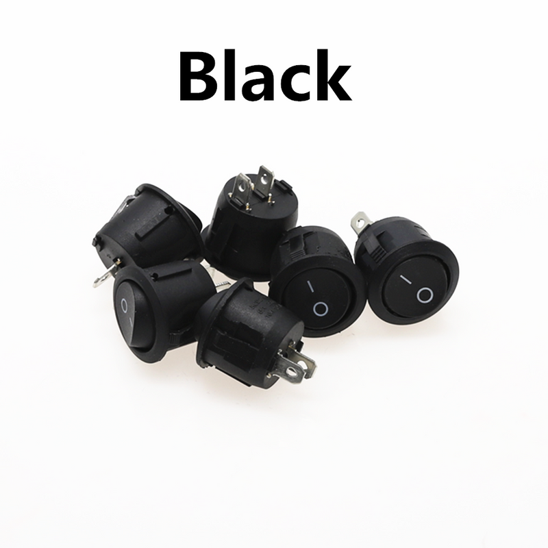 6Pcs 20mm Diameter Round Rocker Switches Black Mini Round Black White Red 2 Pin ON-OFF Rocker Switch KCD1-105