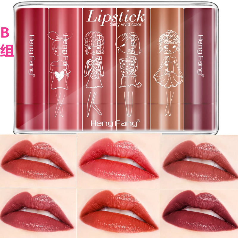 4/6PCS Women Fashion Pumpkin Color Matte Velvet Lipstick Set Moisturizer Sexy Lip Stick Makeup Beauty Cosmetic