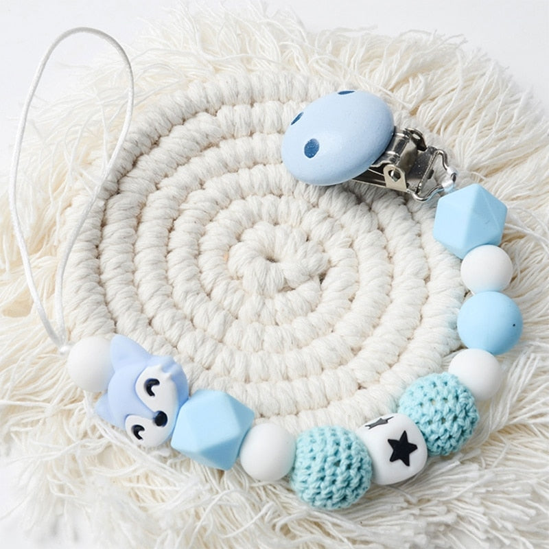 1pc Crochet Bunny Baby Pacifier Clip Chain BPA Free Wooden Beads Appease Soother Chain Clips Newborn Dummy Holder Nipple Clip