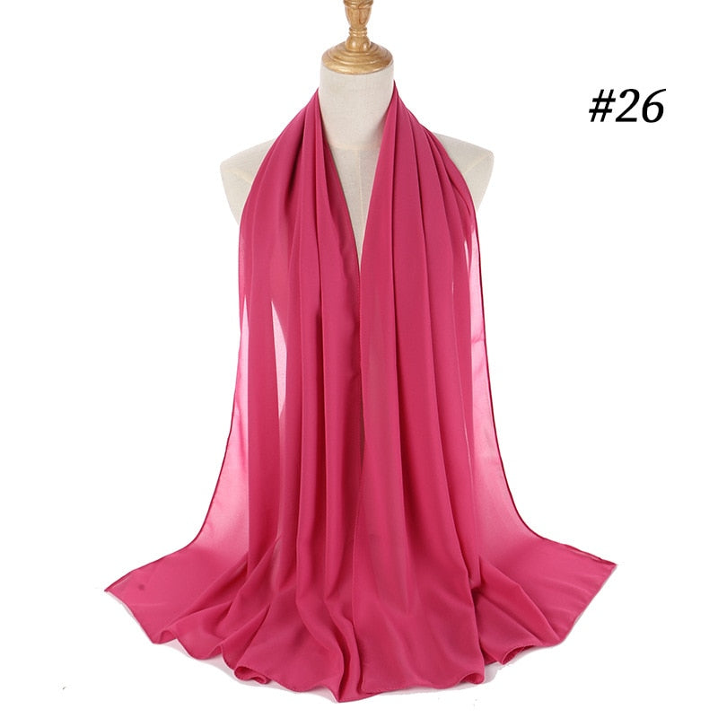 Muslim Bubble Chiffon Hijab Scarf Women Solid Color Soft Long Shawls and Wraps Georgette Head Scarves Ladies Hijabs
