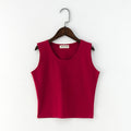 Sexy Women Round Neck Pure Color Crop Tops Patchwork  Sleeveless Camisole Tank Tops Fashion Ladies Slim Vest Tee Top T-shirt Hot