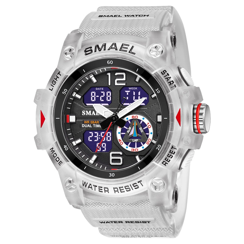 2022 New SMAEL Dual Time Men Watches 50m Waterproof Military Watches for Male 8007 Shock Resisitant Sport Watches Gifts Wtach