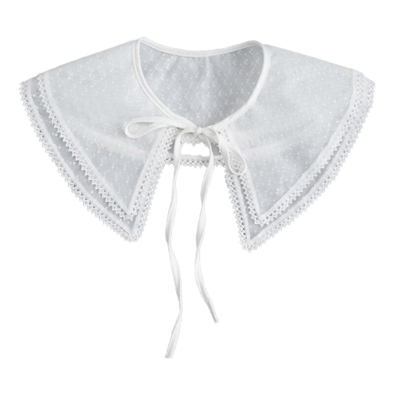 Royal Style Cotton Fake Collar Shawl Wrap Hollow Out Floral Lace Ruffled Trim Necklace Pointed Triangle Lapel Blouse