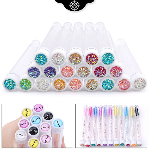 20Pcs Reusable Eyebrow Brush Tube Dust-Proof Eyelash Brush Tube Replaceable Makeup Brushes Mascara with New Eyelash Resin Drill