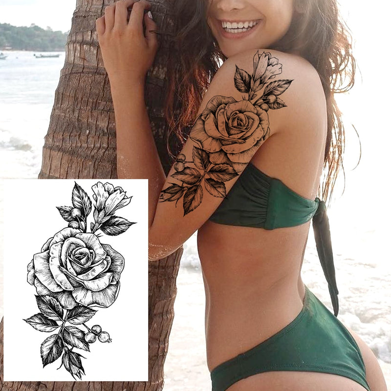 Realistic Sexy Peony Tattoos Temporary Women Adult Flower Arm Tattoos Sticker Waterproof Fake Floral Bloosom Body Leg Art Tatoos