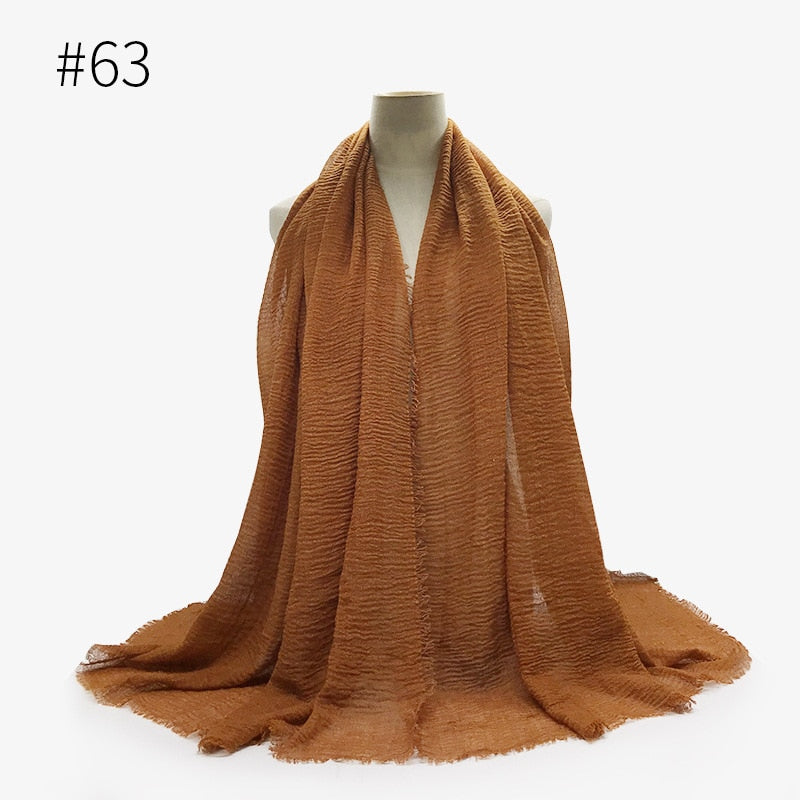 180X95CM Women Classic Muslim Crinkle Hijab Scarf Soft Cotton Head Scarves Turban Shawls Wraps Islamic Headband Femme Musulman