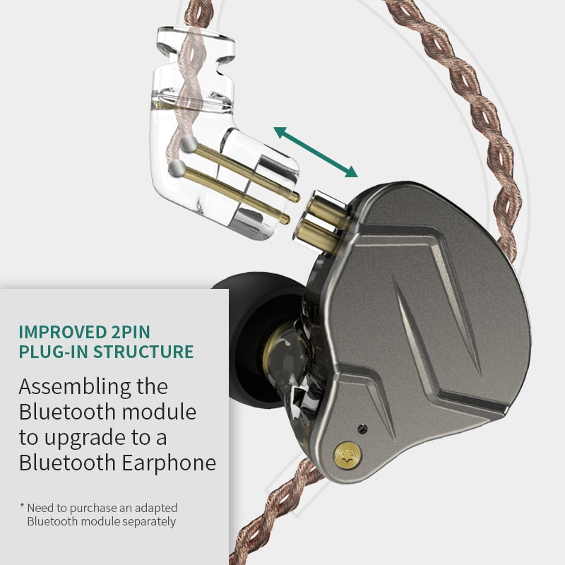 KZ ZSN Pro Wired Earphone 1DD+1BA Hybrid Technology In Ear Headphones HIFI Bass Metal Earplugs Movement Noise Reduction Headset